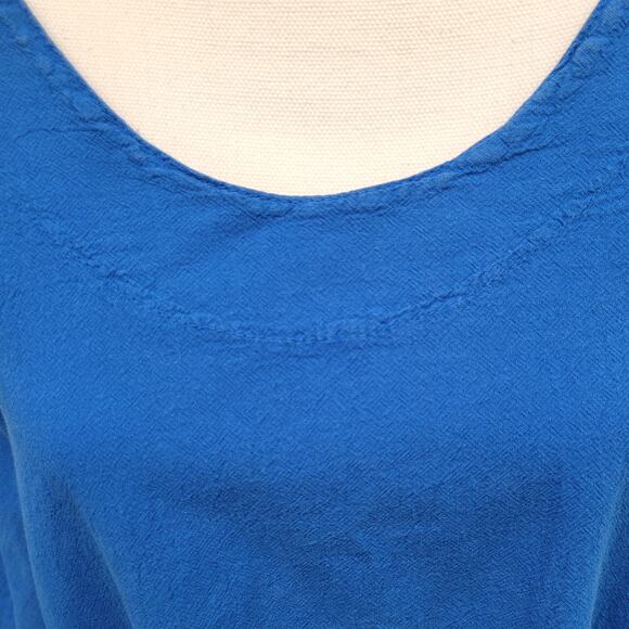 Cottonseed Wear Top Women's XL/1X Blue 100% Cotton Lagenlook Tropical Shark Bite - Picture 5 of 9